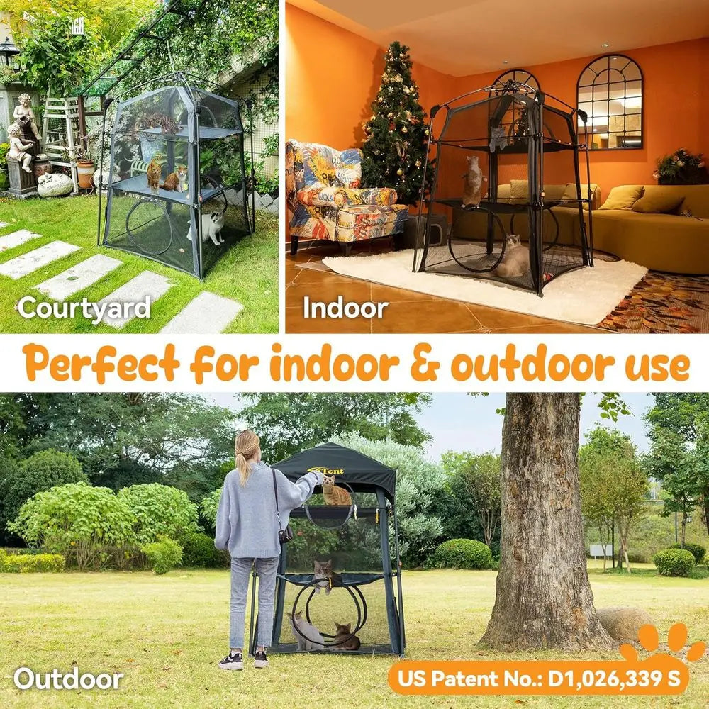 Foldable 3 Tier Cat Enclosure Catio For Indoor Outdoor Use