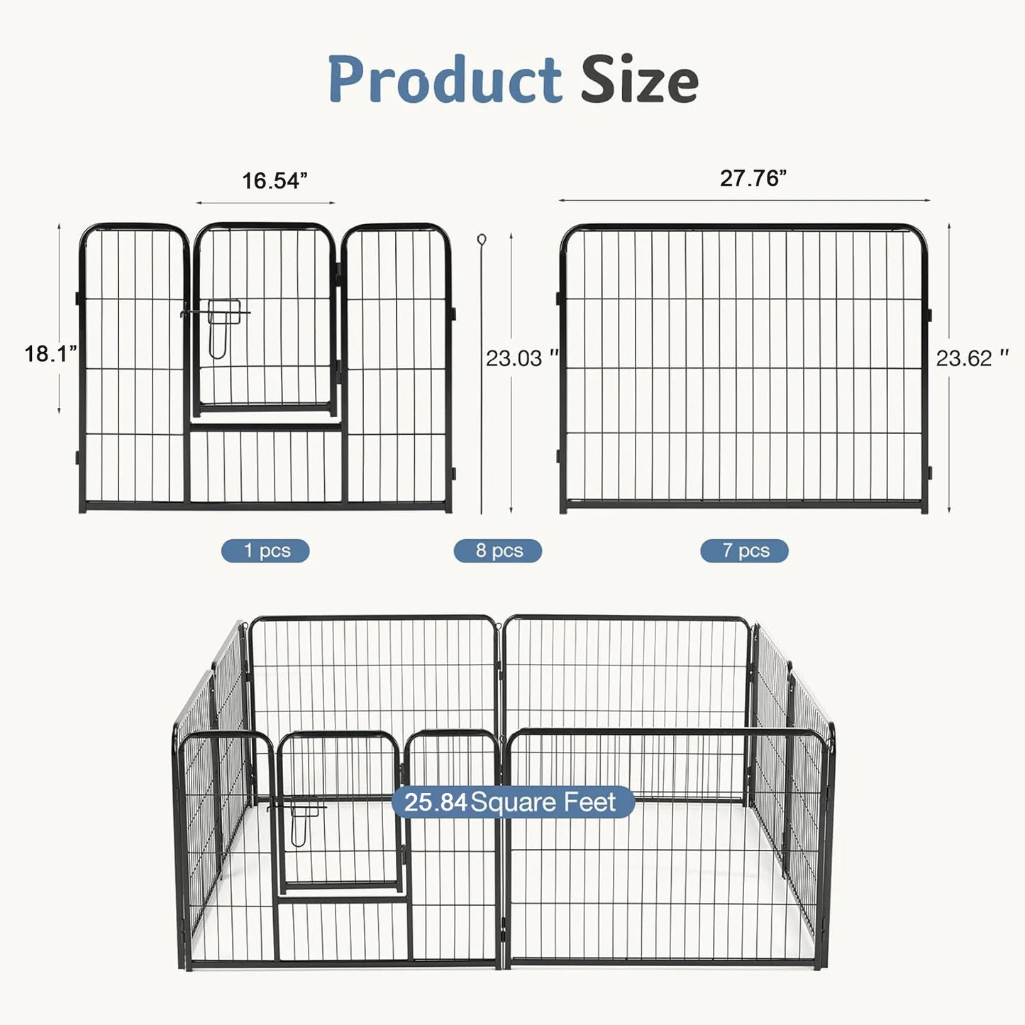 JHK 8 Panels Dog Playpen Metal Fence Foldable Outdoor