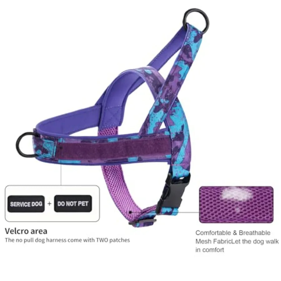 No Pull Dog Harness And Leash Set With Double Handle Car Seatbelt Clip