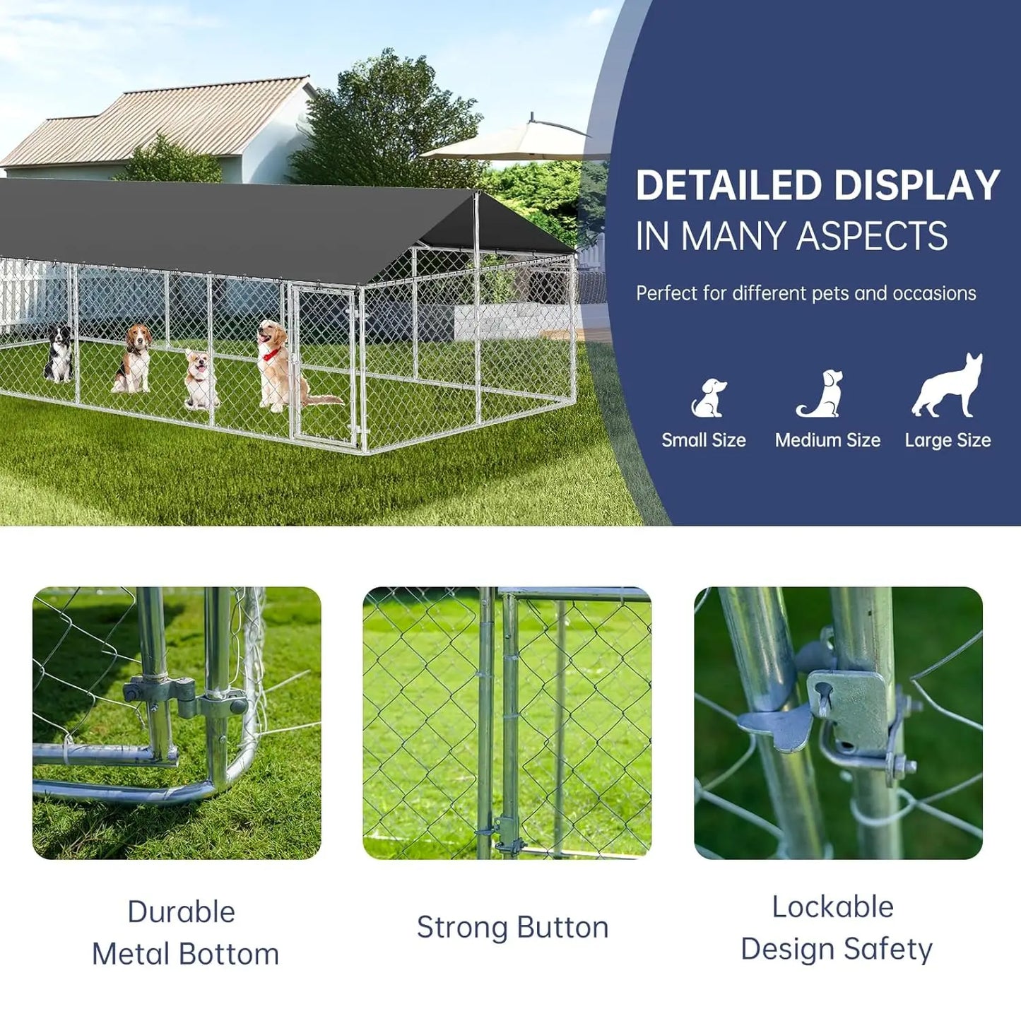 Heavy Duty Dog Kennel Outdoor Mesh Steel Fence Locking Cage