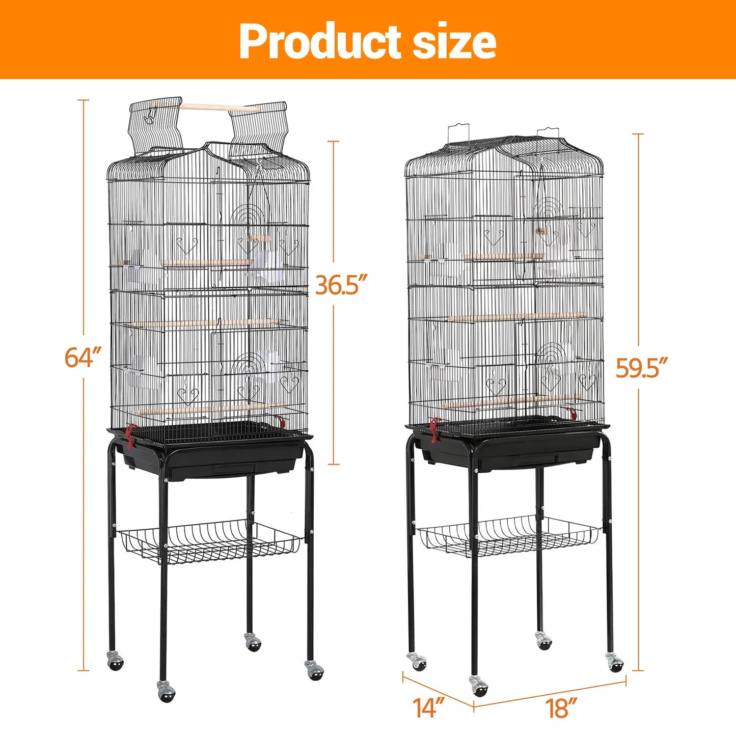 HiMISS Bird Cage With Rooftop Play Stand And Sliding Tray