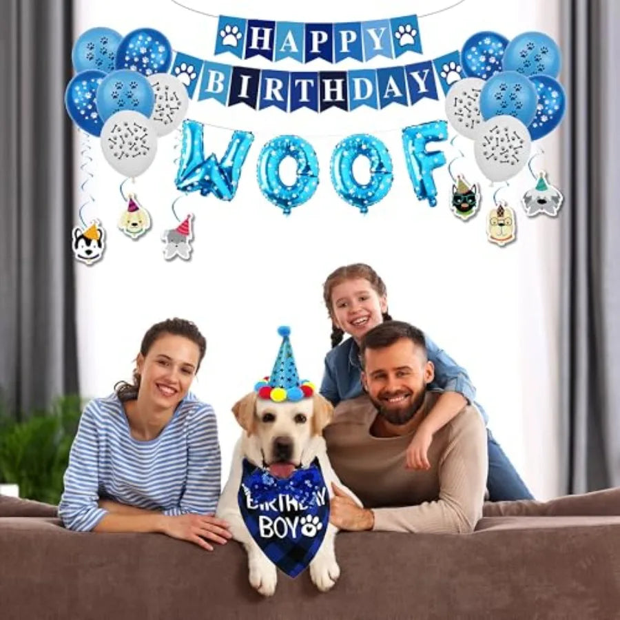 Dog Birthday Party Supplies Set With Hats Banners Balloons Swirls