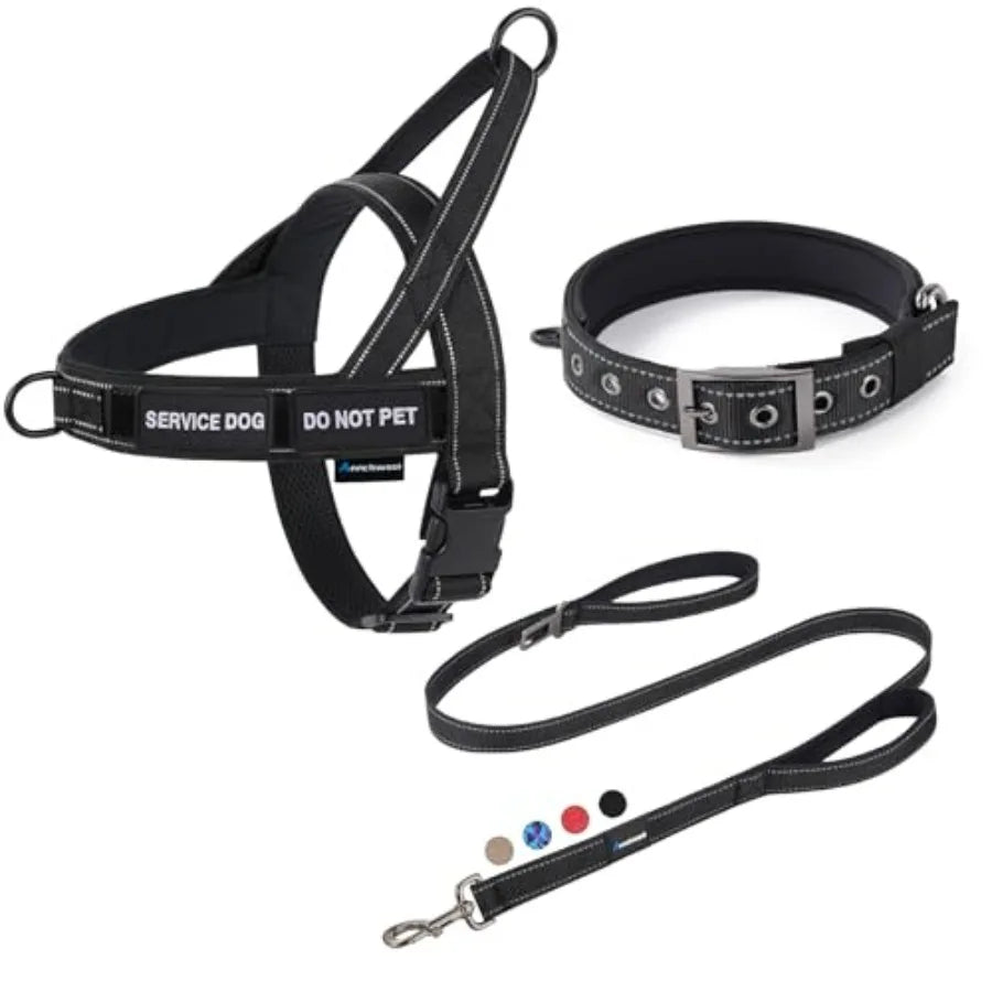 No Pull Dog Harness And Leash Set With Double Handle Car Seatbelt Clip