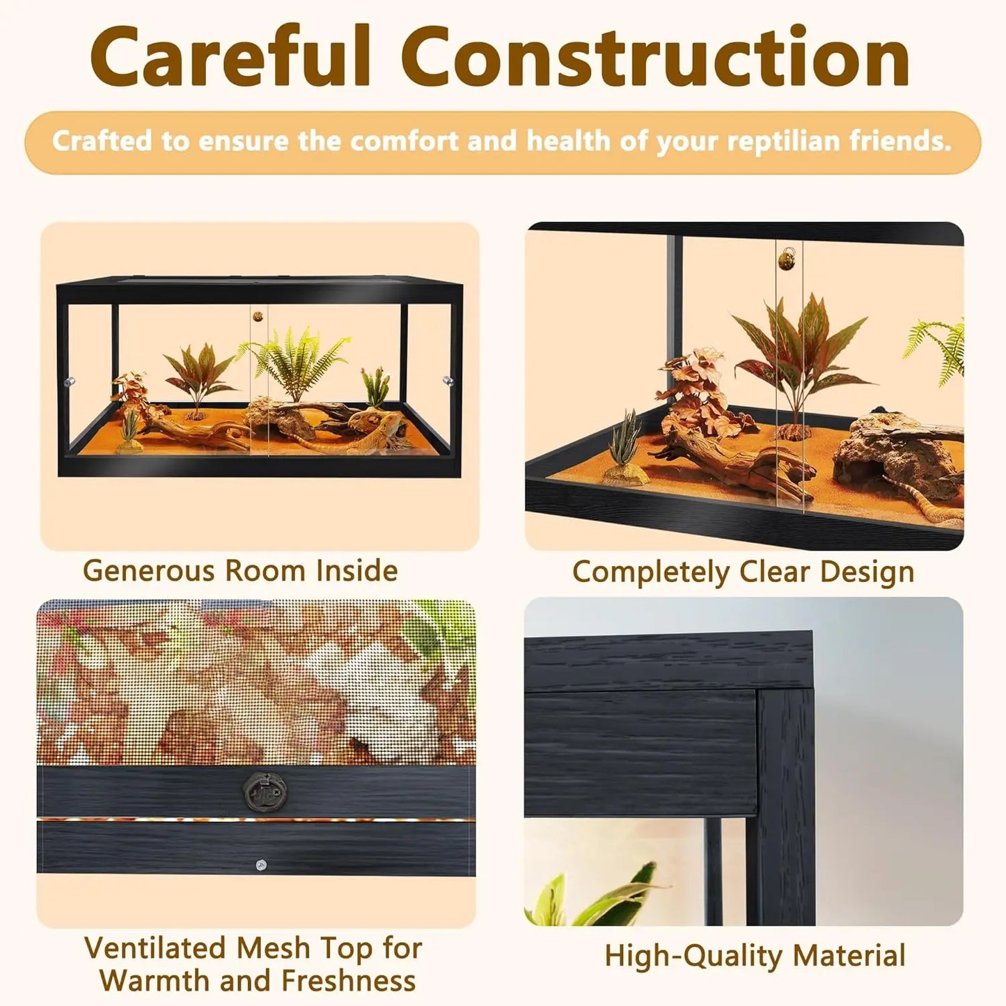 Reptile Enclosure With Mesh Roof And Sliding Door Habitat