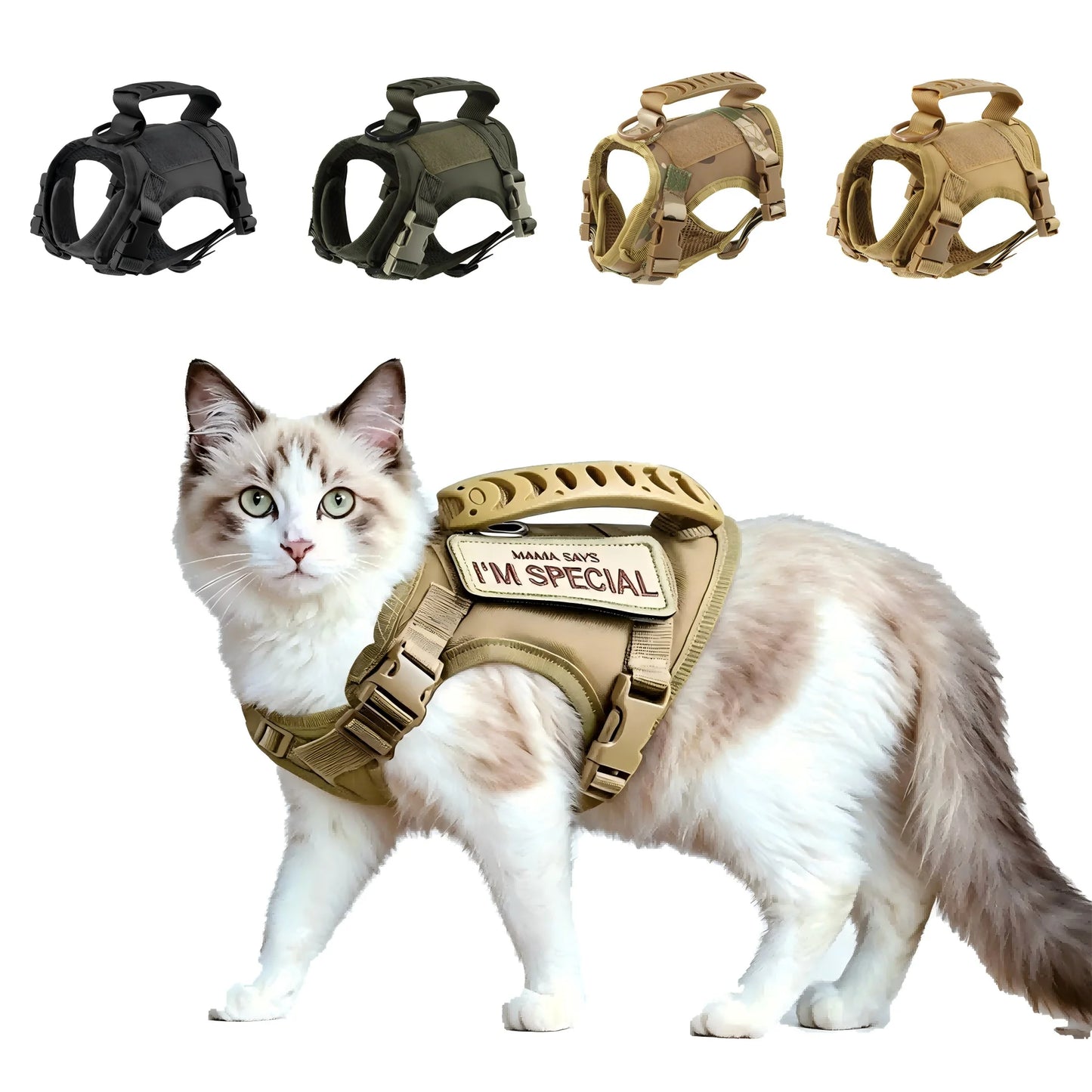Cat Tactical Harness Durable Escape Proof Breathable Mesh Top Handle