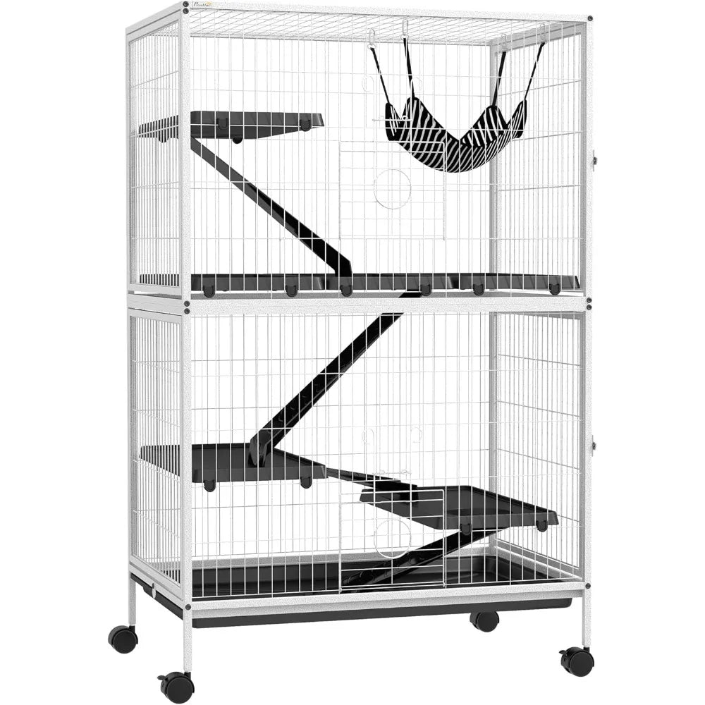Metal Small Animal Cage Rolling Ferret Cage With Hammock