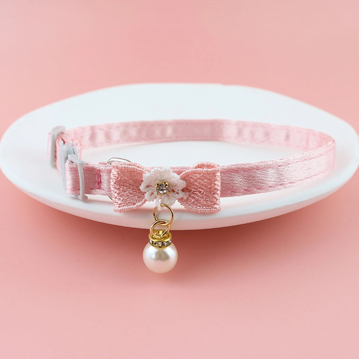 Cute Cats Kitten Lace Bow Collar With Pearl Pendant Jewelry