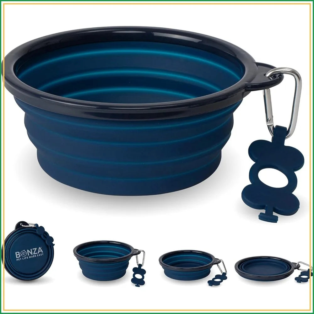Collapsible Dog Water Bowl With Carabiner Clip Silicone Travel Dish Dishwasher Safe