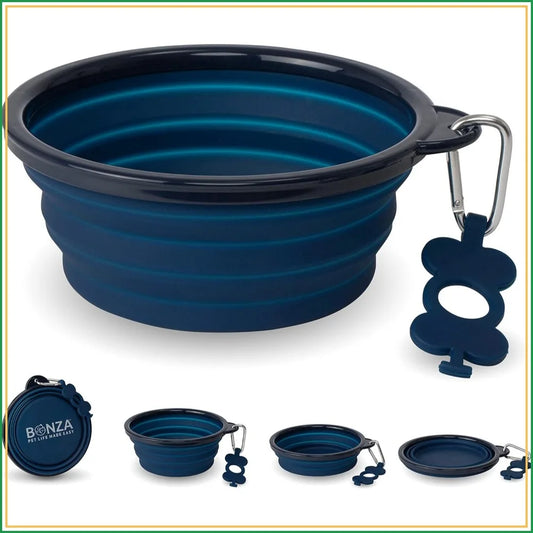 Collapsible Dog Water Bowl With Carabiner Clip Silicone Travel Dish Dishwasher Safe