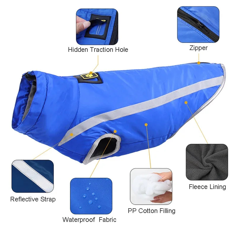 Waterproof Dog Coat Padded Fleece Jacket Reflective Safety For Dogs