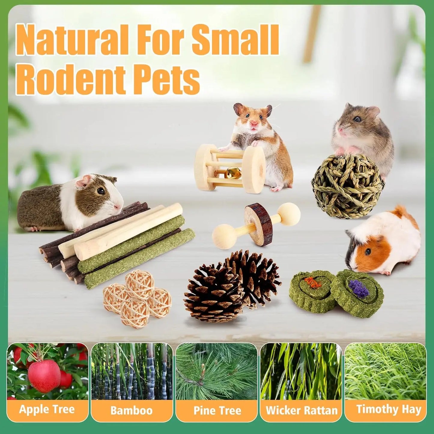 Hamster Guinea Pig Toys Set Tunnel Dental Chewable Wood Hay