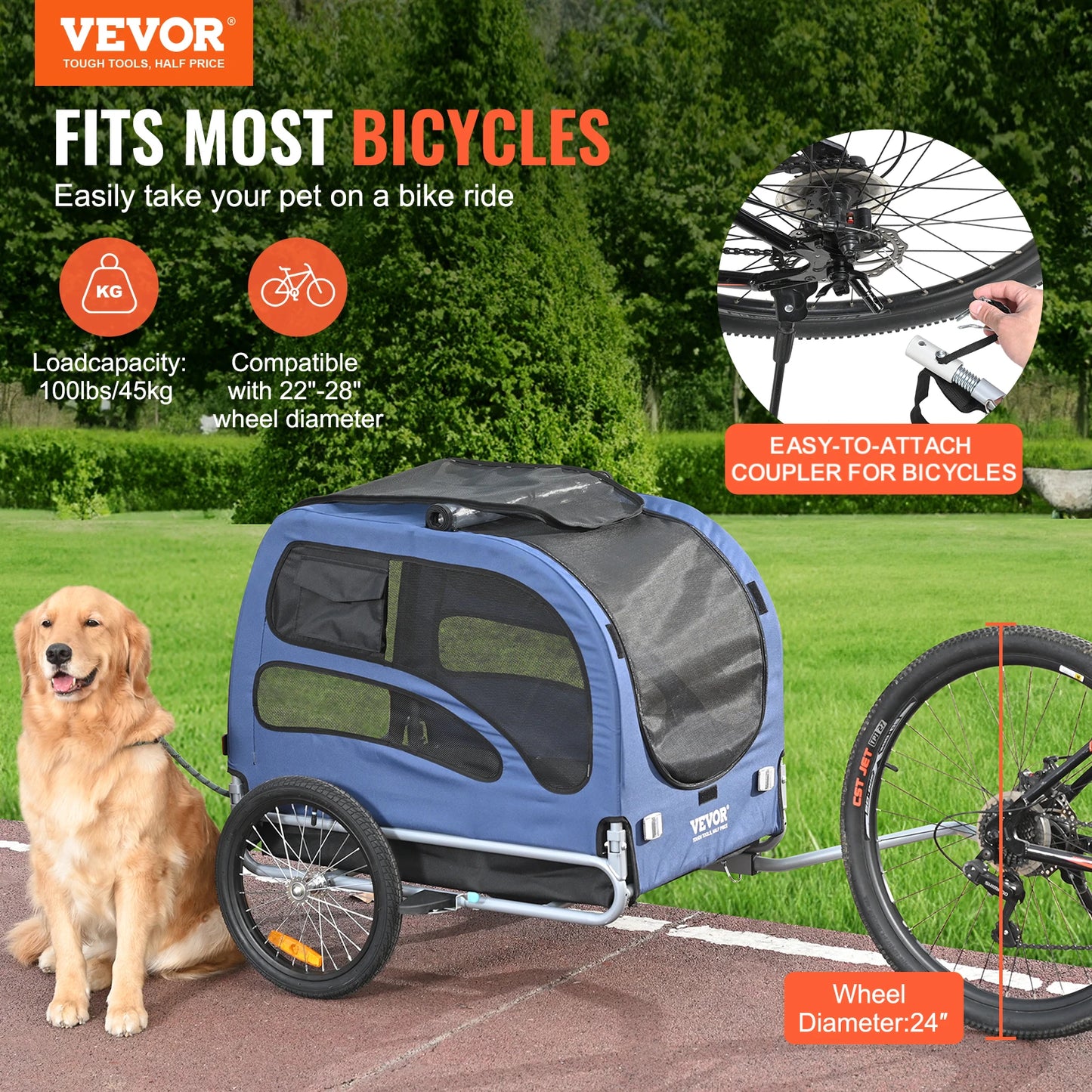 Universal Pet Bicycle Trailer Carrier For Dogs Travel With Reflectors