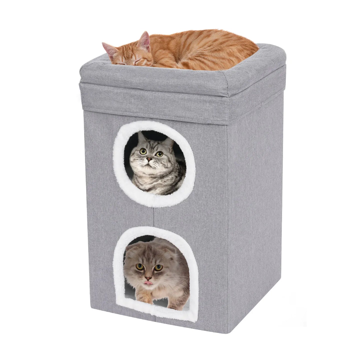 Foldable Modern Cat House Bed With Play Area Space Saving