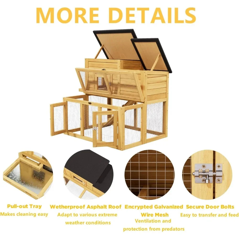 Outdoor Wooden Chicken Coop With Waterproof Roof And Pull-Out Trays