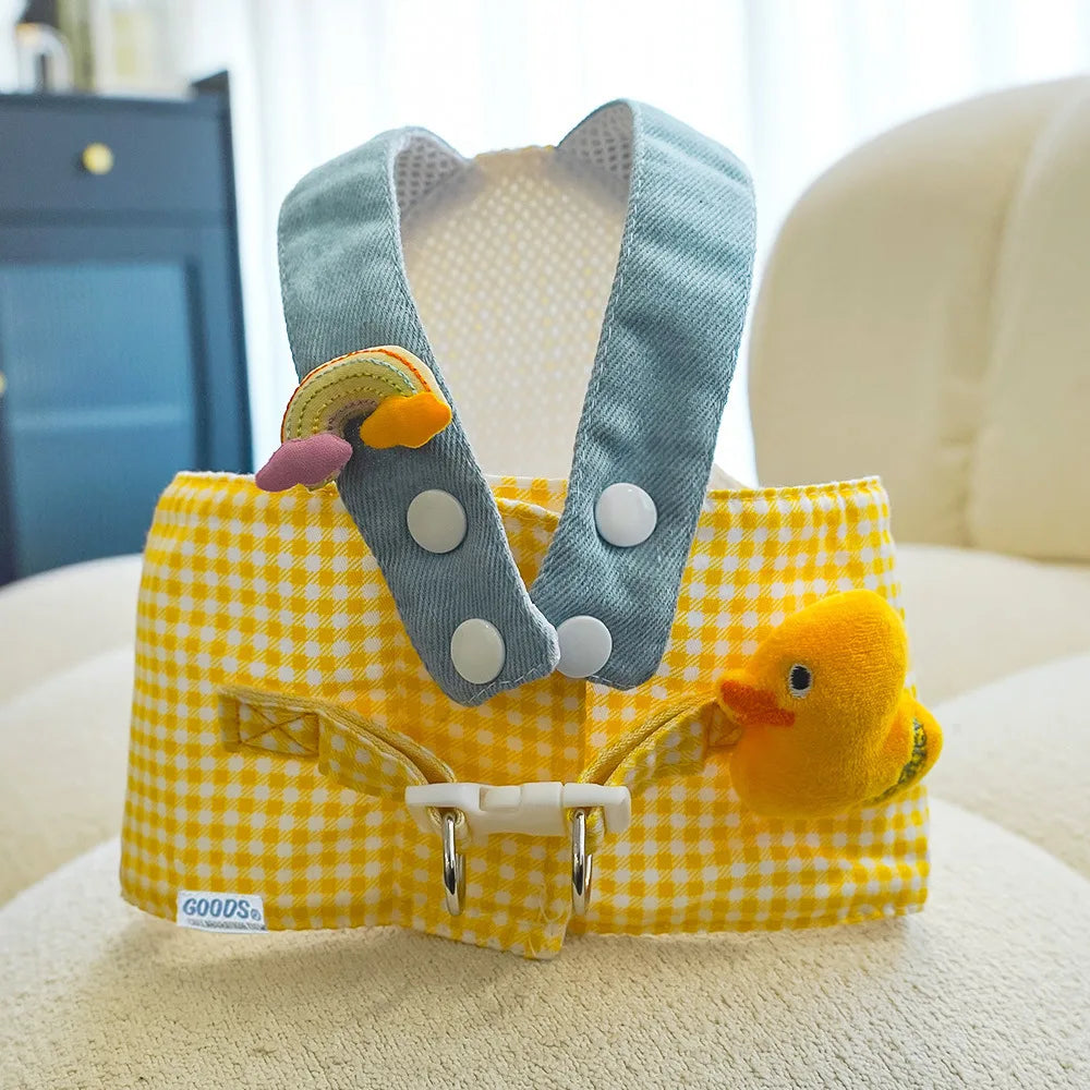 Three Piece Duck Frog Pet Chest Harness Traction Rope Set Breathable Fabric