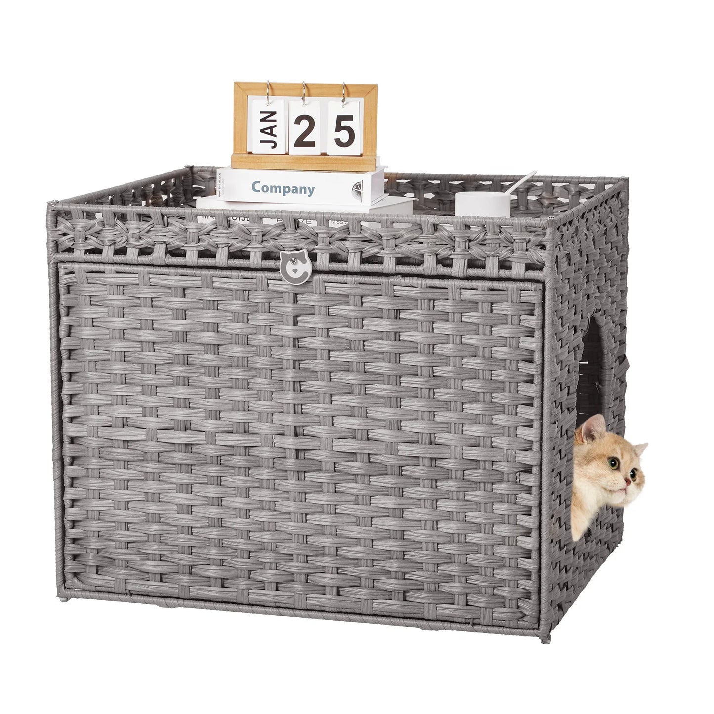 HiMISS Rattan Hidden Cat Litter Box Enclosure Cabinet For Living Room