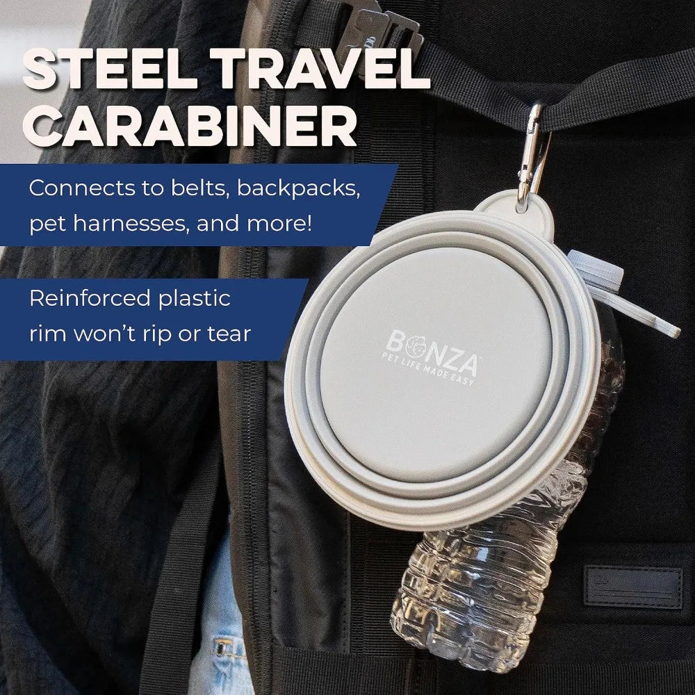 Collapsible Dog Water Bowl With Carabiner Clip Silicone Travel Dish Dishwasher Safe