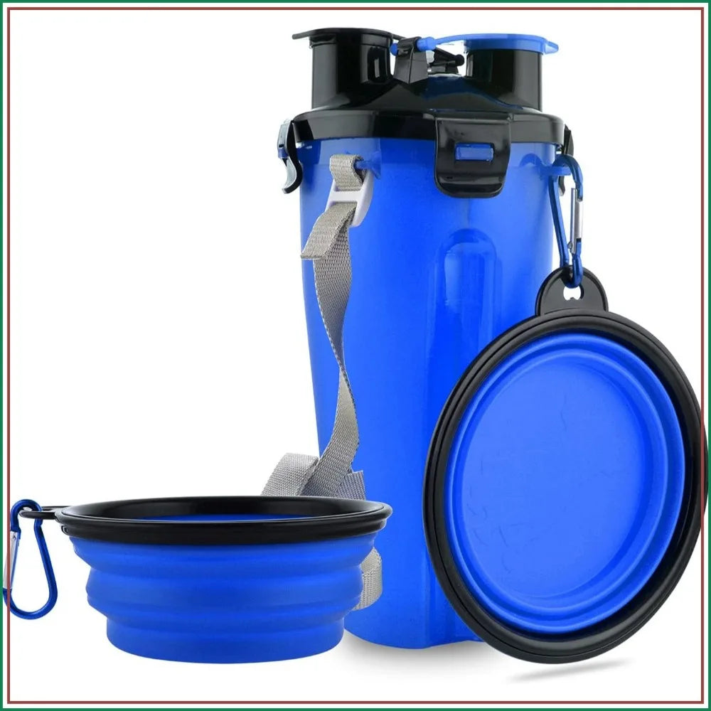 2 In 1 Dog Travel Water Bottle With Collapsible Bowls