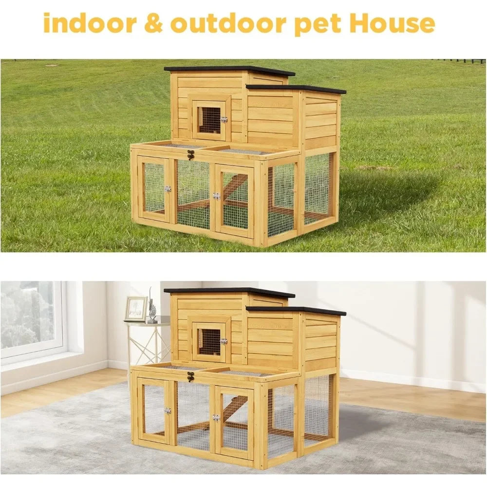 Outdoor Wooden Chicken Coop With Waterproof Roof And Pull-Out Trays