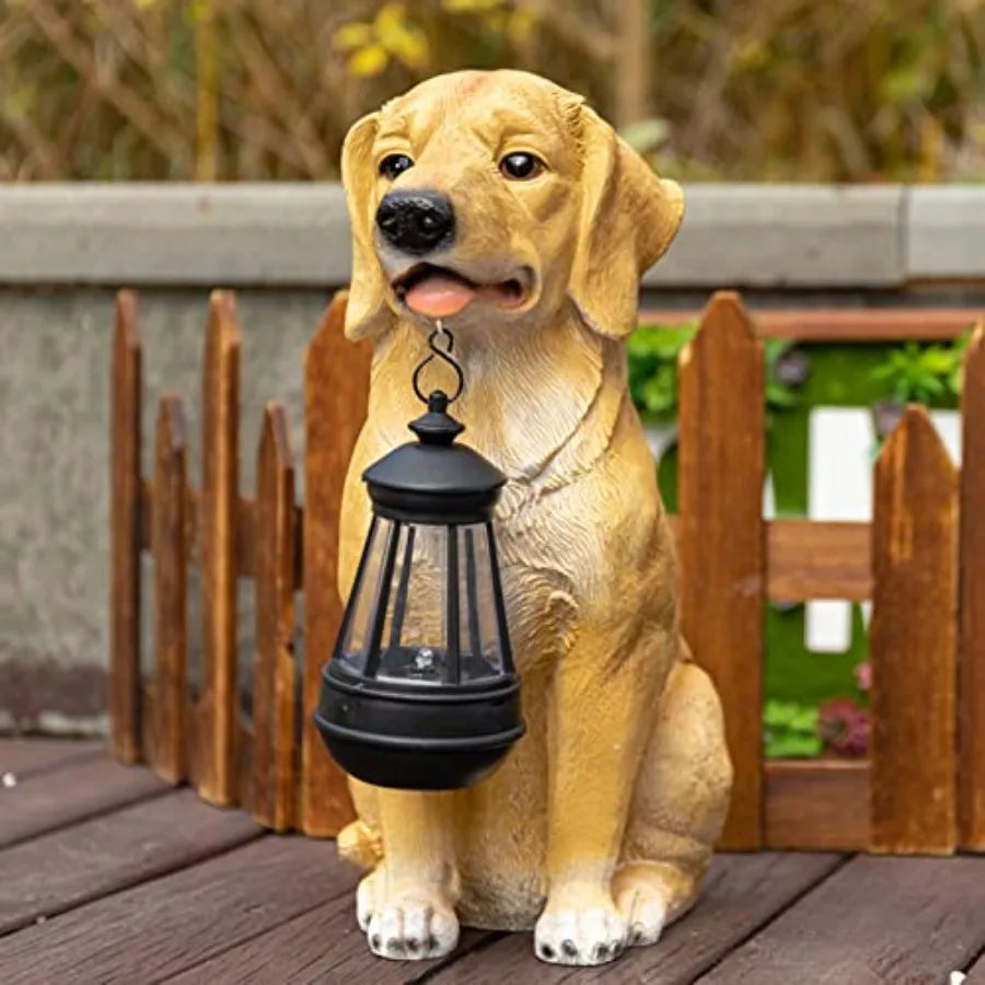 Garden Dog Statues Outdoor Decor Solar Powered LED Rottweiler Figurine