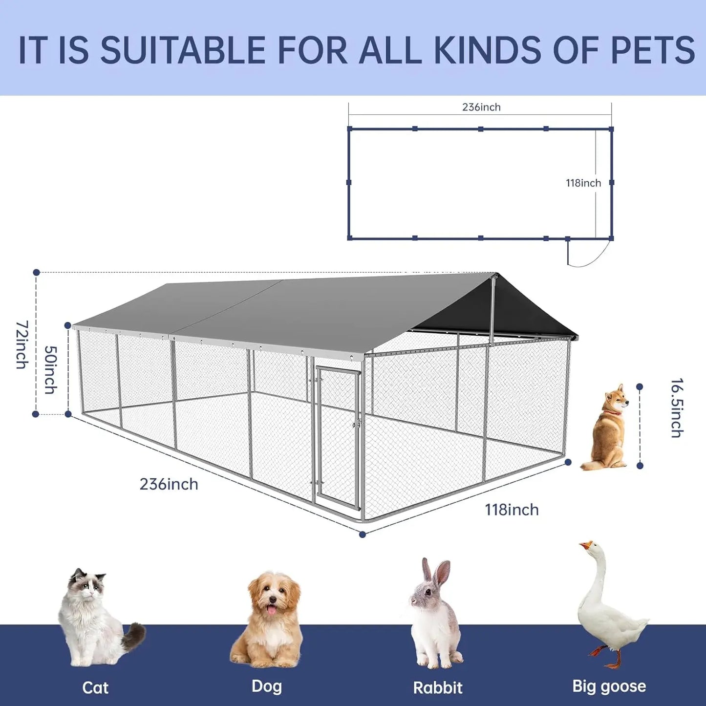 Heavy Duty Dog Kennel Outdoor Mesh Steel Fence Locking Cage