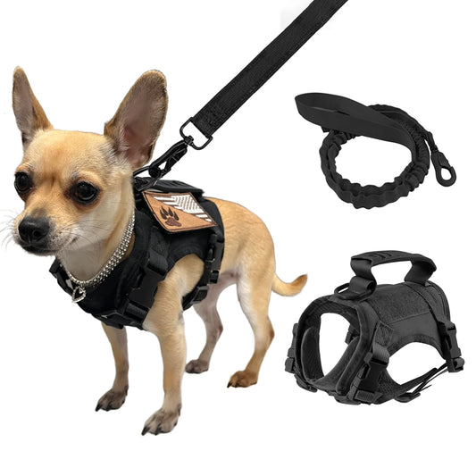 PetTravel Adjustable Tactical Harness and Leash Set for Puppies and Dogs