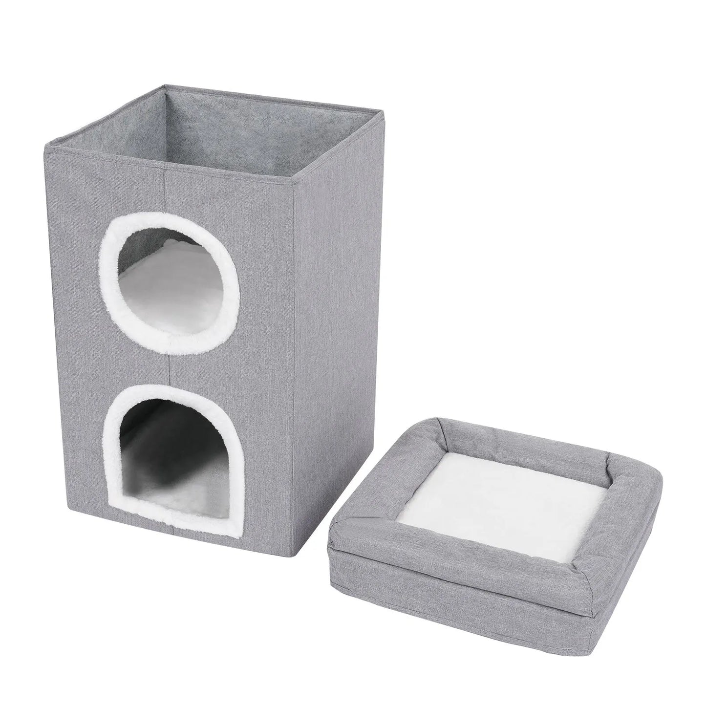 Foldable Modern Cat House Bed With Play Area Space Saving