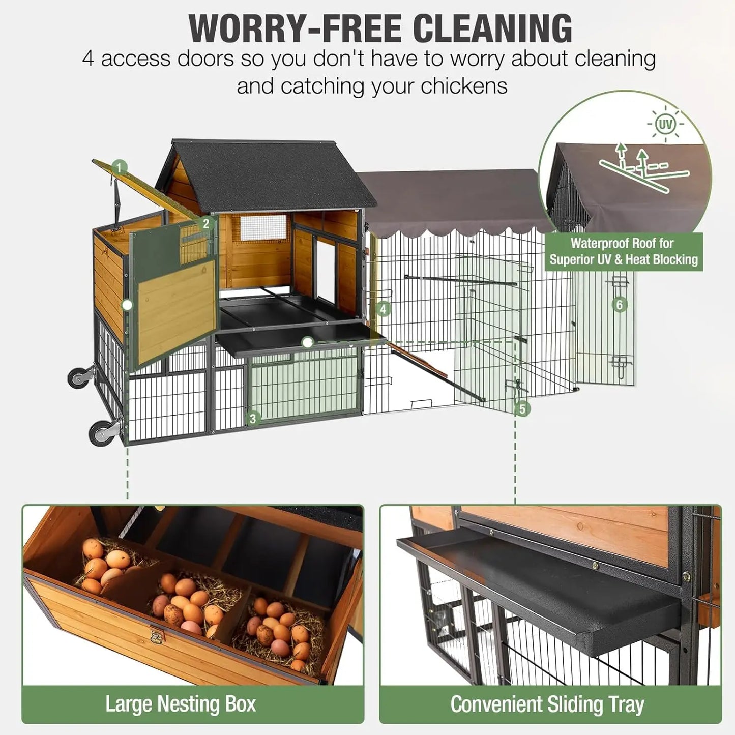 Mobile Chicken Coop With Run And Wheels Iron Frame