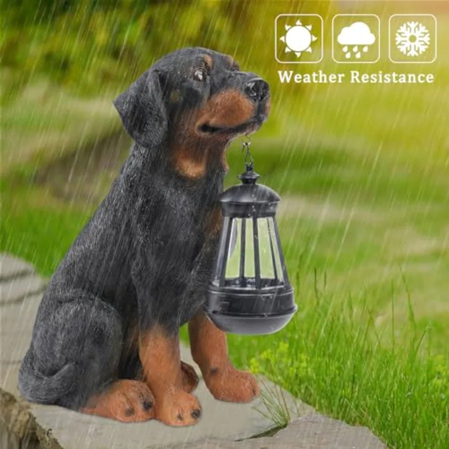 Garden Dog Statues Outdoor Decor Solar Powered LED Rottweiler Figurine