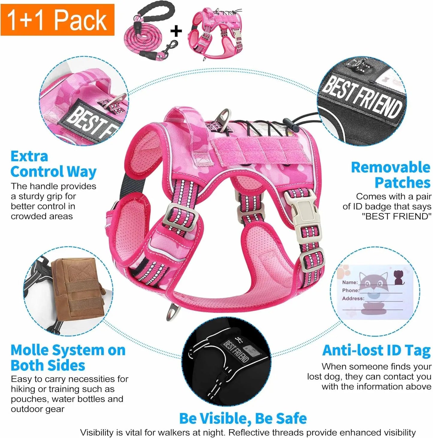 Heavy Duty Tactical Dog Harness For Large Dogs No-Pull Vest