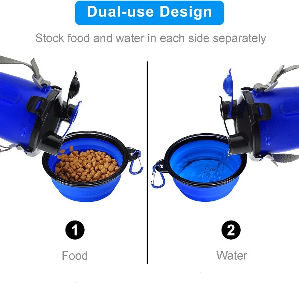 2 In 1 Dog Travel Water Bottle With Collapsible Bowls