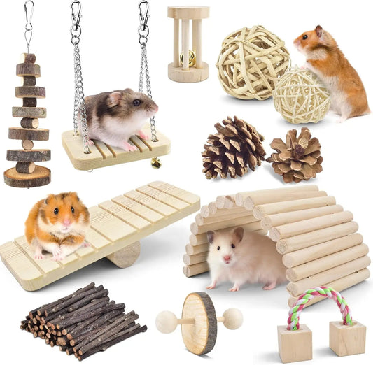 12 Pack Natural Wooden Hamster Chew Toys For Small Pets