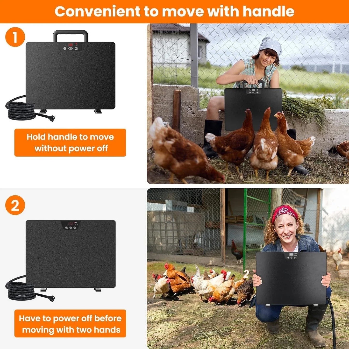 Chicken Coop Heater Thermostatic Poultry Heating Panel Adjustable Temperature