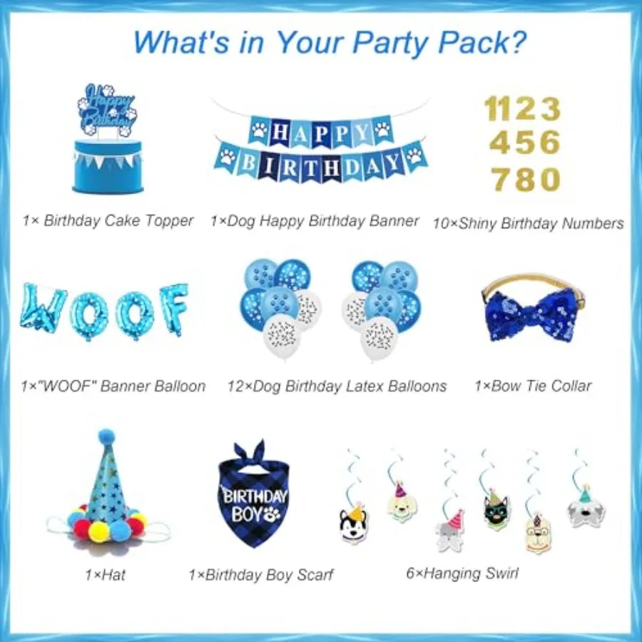 Dog Birthday Party Supplies Set With Hats Banners Balloons Swirls