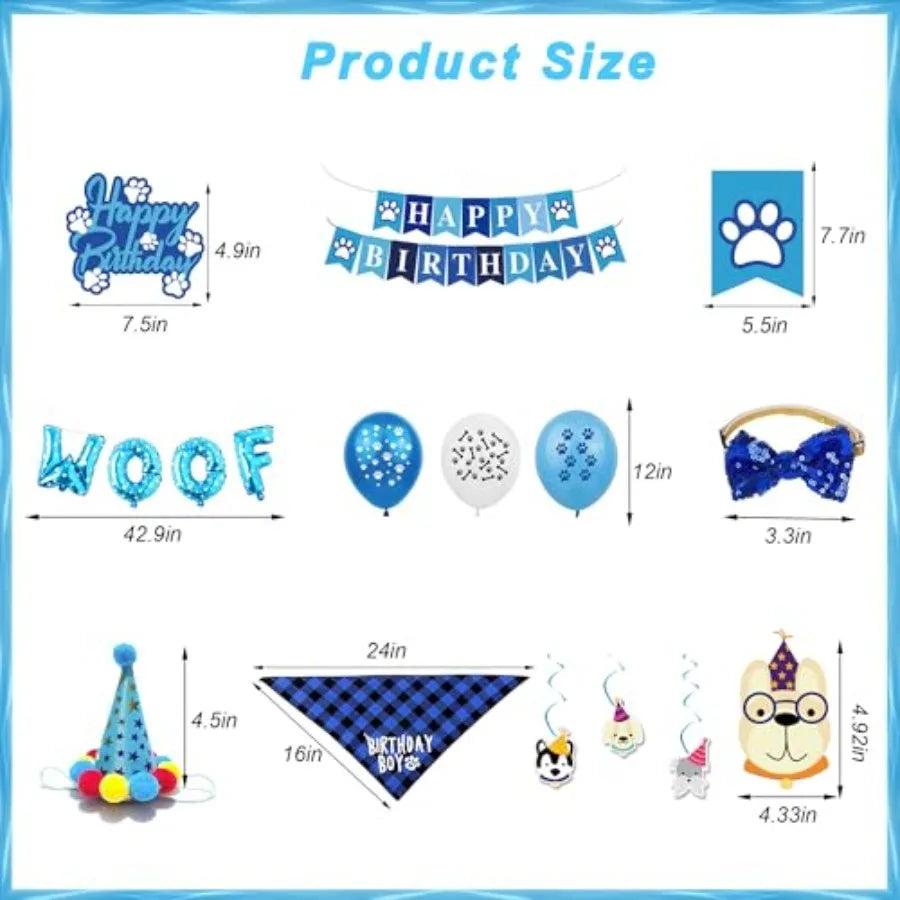 Dog Birthday Party Supplies Set With Hats Banners Balloons Swirls