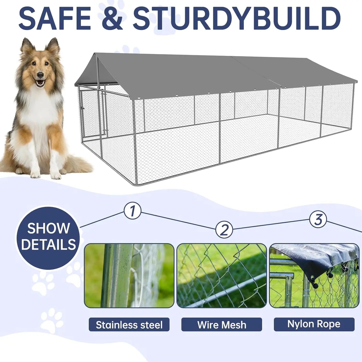 Heavy Duty Dog Kennel Outdoor Mesh Steel Fence Locking Cage