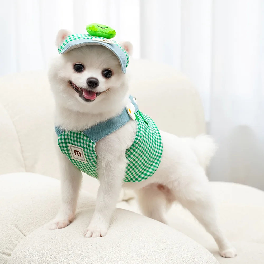 Three Piece Duck Frog Pet Chest Harness Traction Rope Set Breathable Fabric
