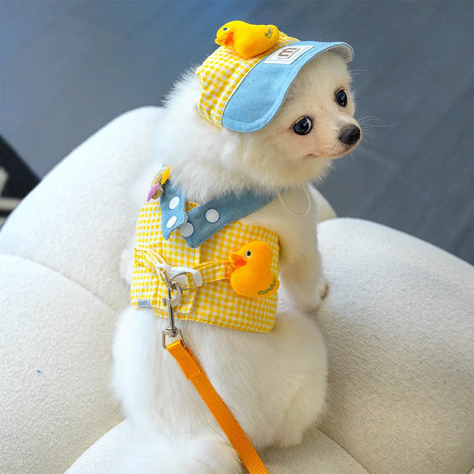 Three Piece Duck Frog Pet Chest Harness Traction Rope Set Breathable Fabric