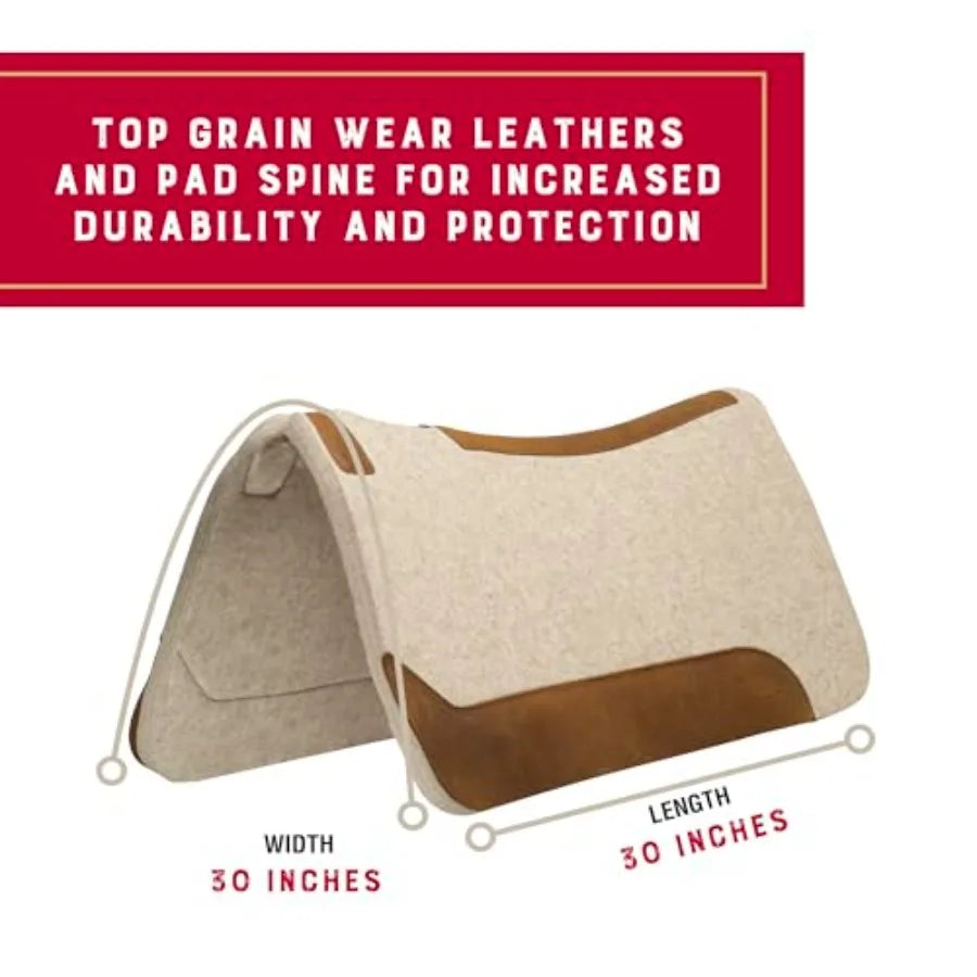 Western Saddle Pad for Horses Contoured Wool Felt Blend Shock Absorbing