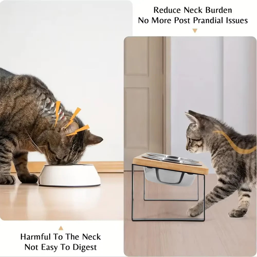 Elevated Cat Bowls 15 Degree Tilt With Stand Stainless Bowls