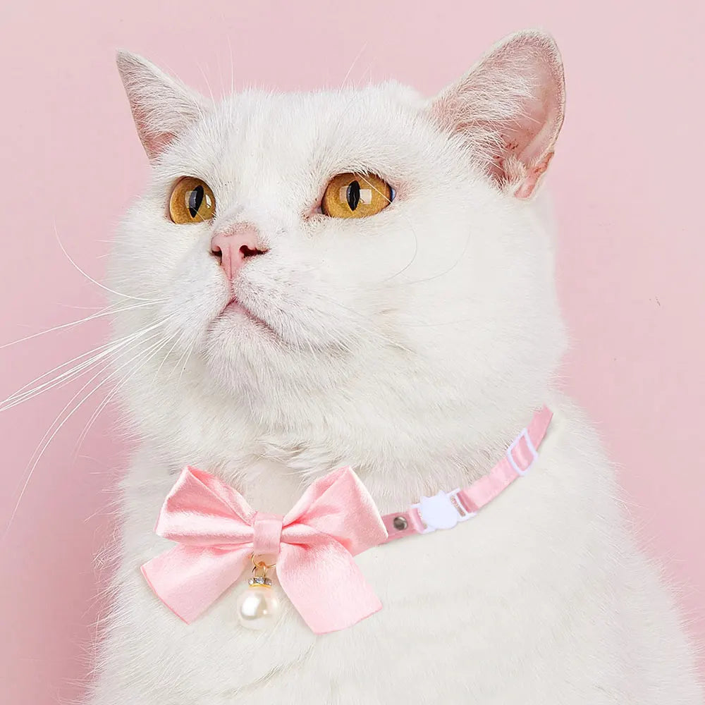 Cute Cats Kitten Lace Bow Collar With Pearl Pendant Jewelry