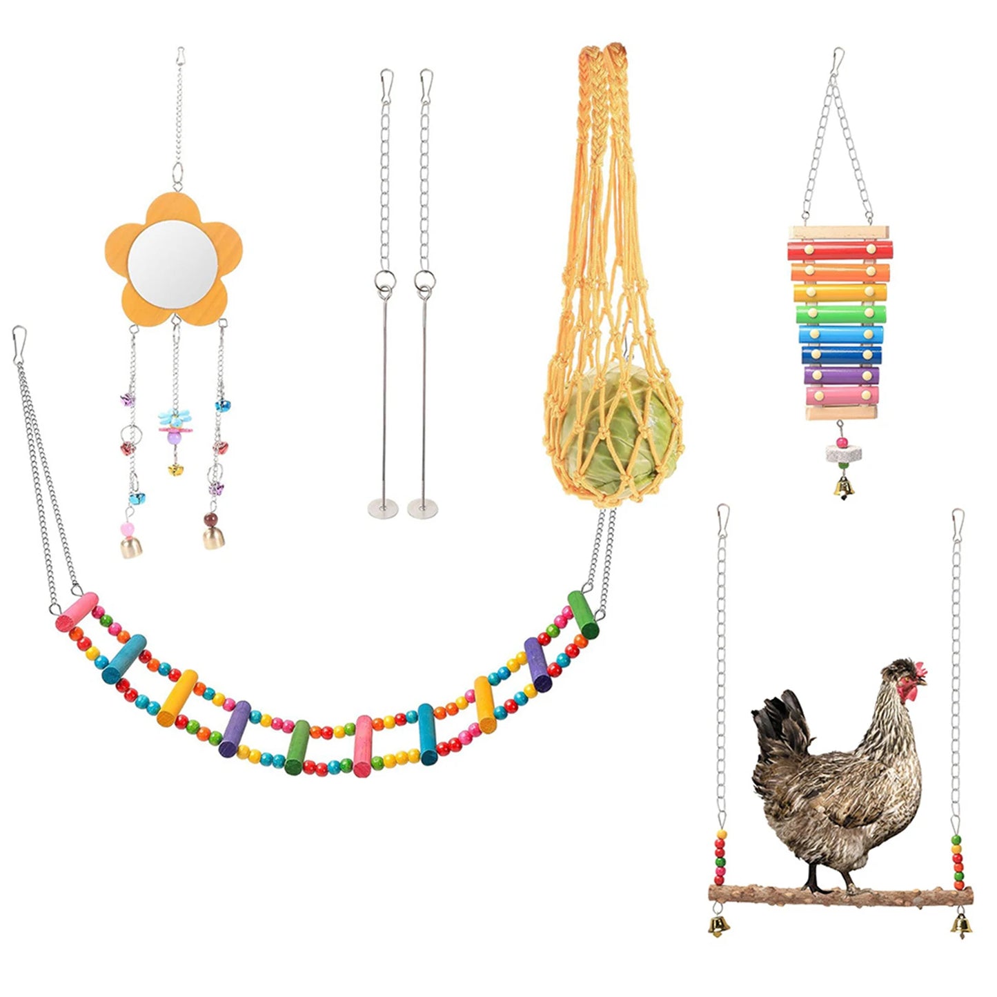 Chewing Foraging Toy With Wooden Hanging Feeder For Budgerigar Parakeet